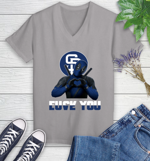 MLB San Diego Padres Deadpool Love You Fuck You Baseball Sports Women's V-Neck T-Shirt 4