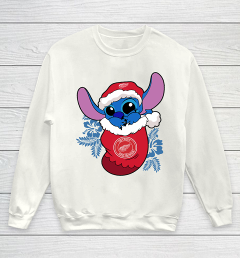 Detroit Red Wings Christmas Stitch In The Sock Funny Disney NHL Youth Sweatshirt 2