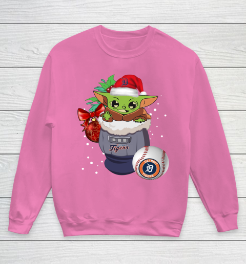 Detroit Tigers Christmas Baby Yoda Star Wars Funny Happy MLB Youth Sweatshirt 7
