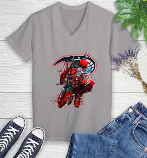 NBA Deadpool Marvel Comics Sports Basketball Orlando Magic Women's V-Neck T-Shirt 4