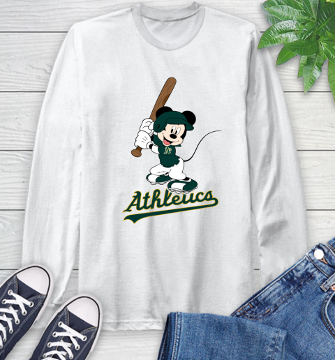 MLB Baseball Oakland Athletics Cheerful Mickey Mouse Shirt Long Sleeve T-Shirt 2