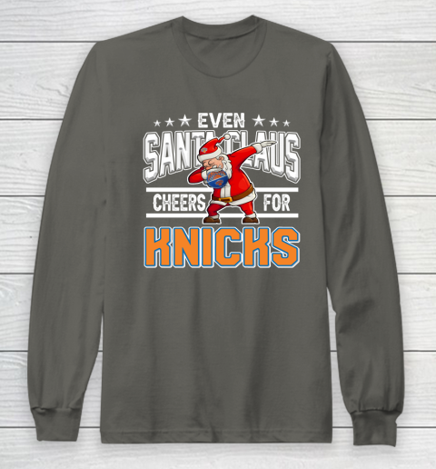 New York Knicks Even Santa Claus Cheers For Christmas NBA Long Sleeve T-Shirt 5