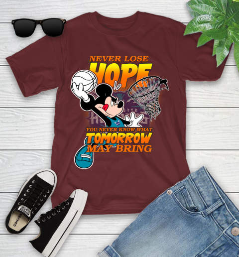 Charlotte Hornets NBA Basketball Mickey Disney Never Lose Hope Youth T-Shirt 14