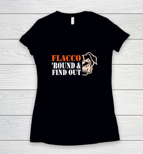 Flacco 'Round And Find Out Funny Women's V-Neck T-Shirt