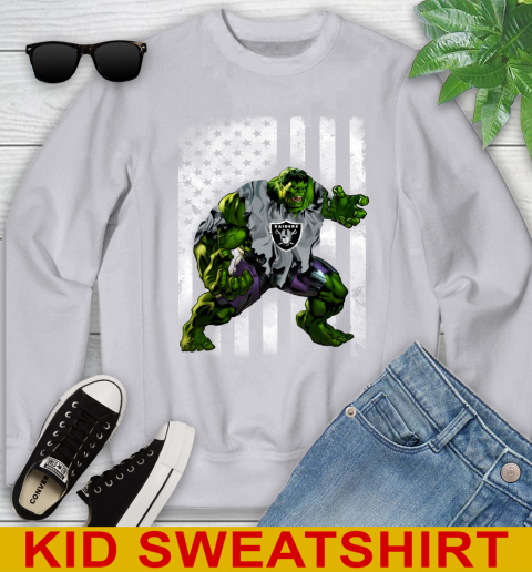 Oakland Raiders Hulk Marvel Avengers NFL Football American Flag Youth Sweatshirt 3