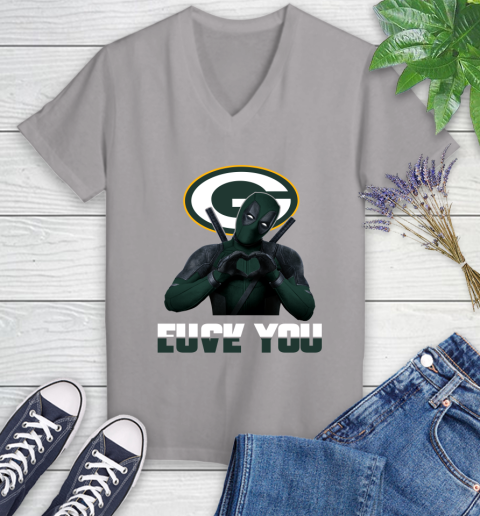 NHL Green Bay Packers Deadpool Love You Fuck You Football Sports Women's V-Neck T-Shirt 4