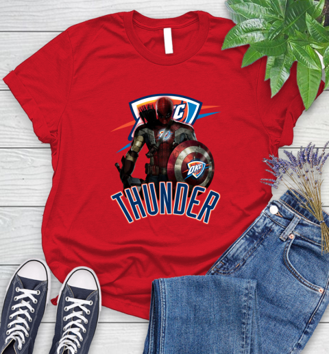 Oklahoma City Thunder NBA Basketball Captain America Thor Spider Man Hawkeye Avengers Women's T-Shirt 9