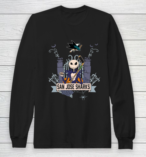 NHL San Jose Sharks Hockey Jack Skellington Halloween Long Sleeve T-Shirt