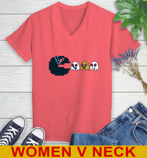 Houston Texans NFL Football Pac Man Champion Women's V-Neck T-Shirt 7