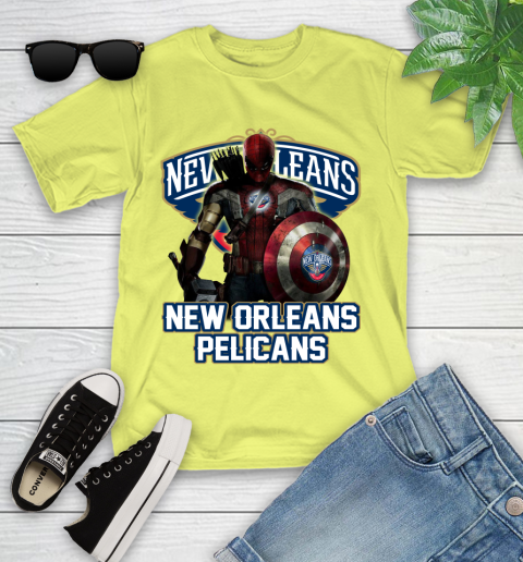 New Orleans Pelicans NBA Basketball Captain America Thor Spider Man Hawkeye Avengers Youth T-Shirt 8