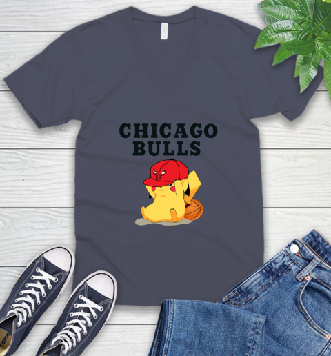 NBA Pikachu Basketball Sports Chicago Bulls V-Neck T-Shirt 8