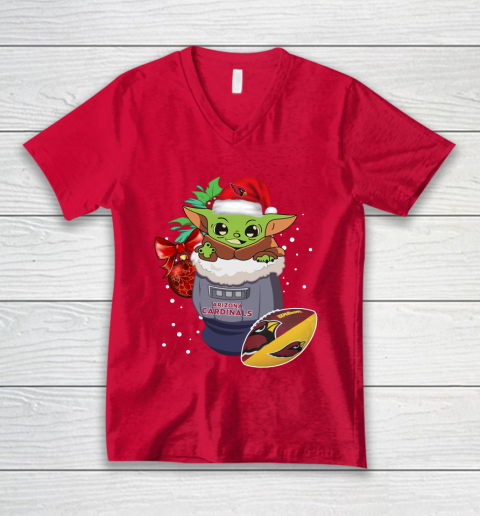 Arizona Cardinals Christmas Baby Yoda Star Wars Funny Happy NFL V-Neck T-Shirt 7