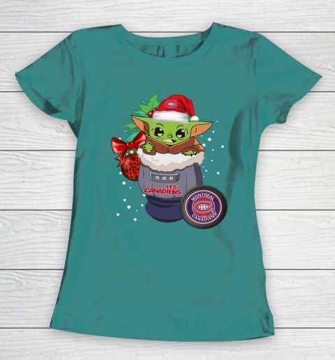 Montreal Canadiens Christmas Baby Yoda Star Wars Funny Happy NHL Women's T-Shirt 12