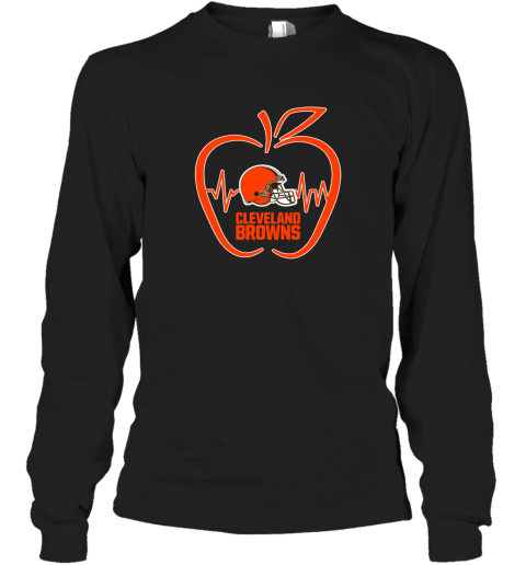 Apple Heartbeat Teacher Symbol Cleveland Browns Long Sleeve T-Shirt