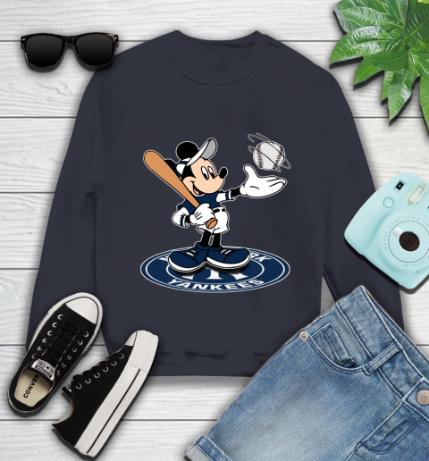 MLB Baseball New York Yankees Cheerful Mickey Disney Shirt Youth Sweatshirt 3