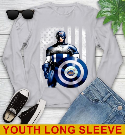 New York Mets MLB Baseball Captain America Marvel Avengers American Flag Shirt Youth Long Sleeve 5
