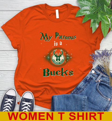NBA Basketball Harry Potter My Patronus Is A Milwaukee Bucks Women's T-Shirt 4 NBA Basketball Harry Potter My Patronus Is A Milwaukee Bucks Women's T-Shirt - Image 4