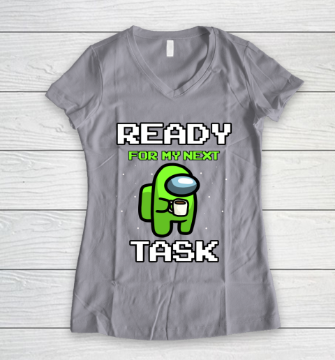 Among Us Shirt Ready For Work Green Women's V-Neck T-Shirt 2