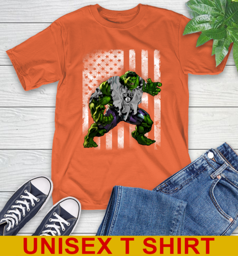 Brooklyn Nets Hulk Marvel Avengers NBA Basketball American Flag T-Shirt 4