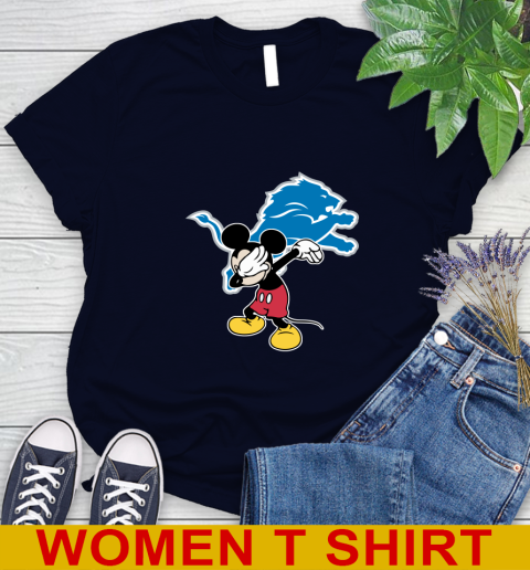 Detroit Lions NFL Football Dabbing Mickey Disney Sports Women's T-Shirt 3