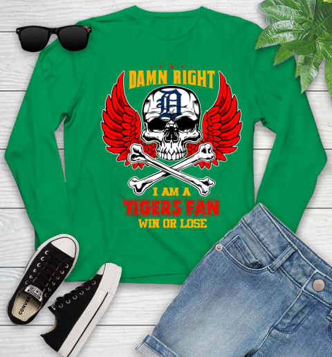 MLB Damn Right I Am A Detroit Tigers Win Or Lose Skull Baseball Sports Youth Long Sleeve 7