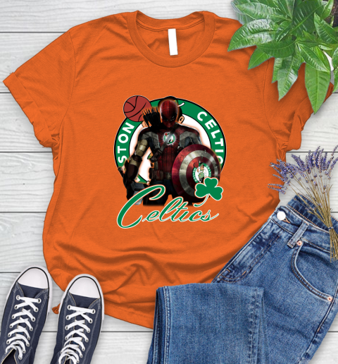 Boston Celtics NBA Basketball Captain America Thor Spider Man Hawkeye Avengers Women's T-Shirt 4