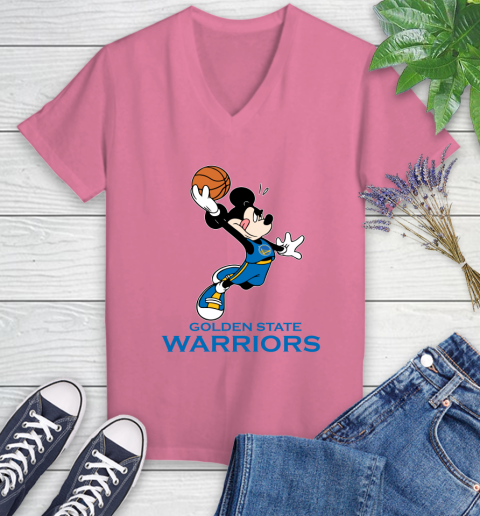 NBA Basketball Golden State Warriors Cheerful Mickey Mouse Shirt Women's V-Neck T-Shirt 11