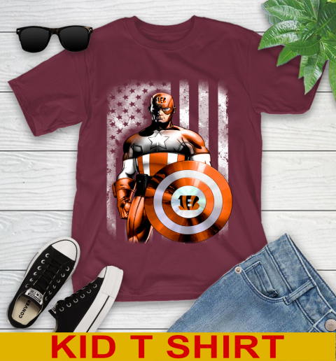 Cincinnati Bengals NFL Football Captain America Marvel Avengers American Flag Shirt Youth T-Shirt 5