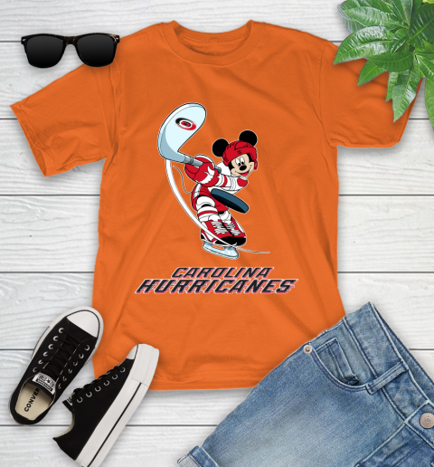 NHL Hockey Carolina Hurricanes Cheerful Mickey Mouse Shirt Youth T-Shirt 7