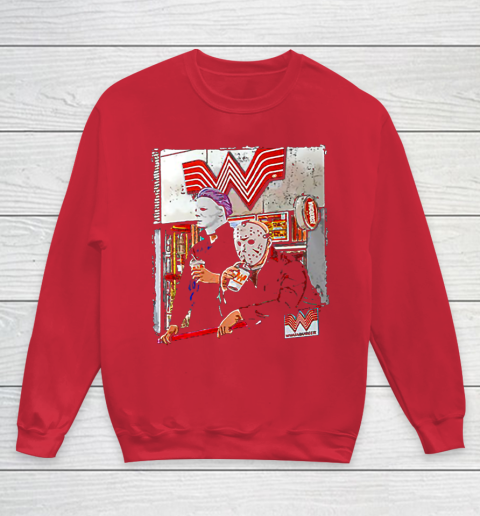 Michael Myers and Jason Voorhees drinking Whataburger Youth Sweatshirt 7