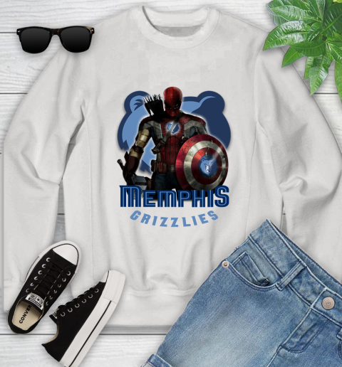 Memphis Grizzlies NBA Basketball Captain America Thor Spider Man Hawkeye Avengers Youth Sweatshirt
