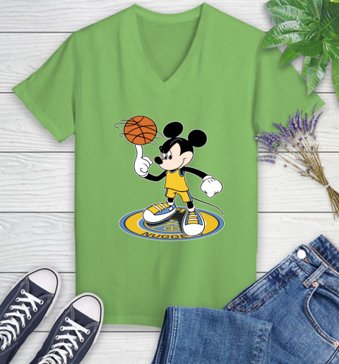 NBA Basketball Denver Nuggets Cheerful Mickey Disney Shirt Women's V-Neck T-Shirt 9