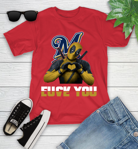 MLB Milwaukee Brewers Deadpool Love You Fuck You Baseball Sports Youth T-Shirt 13