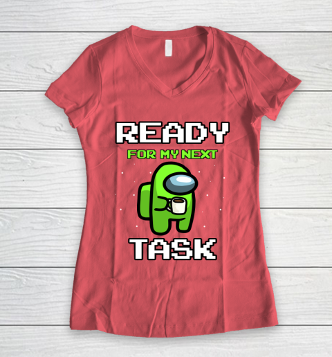 Among Us Shirt Ready For Work Green Women's V-Neck T-Shirt 3
