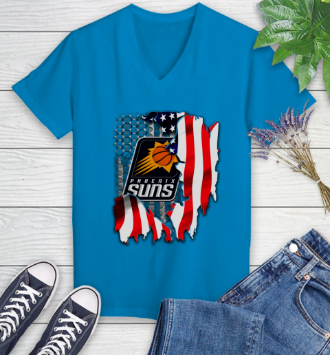 Phoenix Suns NBA Basketball American Flag Women's V-Neck T-Shirt 7