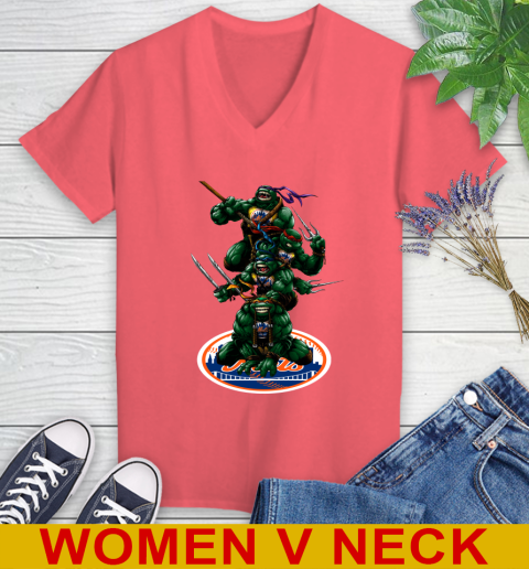 MLB Baseball New York Mets Teenage Mutant Ninja Turtles Shirt Women's V-Neck T-Shirt 7