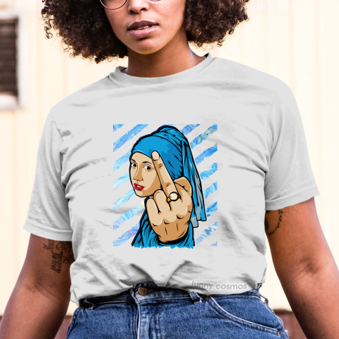 Air Jordan 11 UNC Lows Matching Sneaker Tshirt The Girl With The Pearl Earing Middle Finger Blue and White Jordan Shirt
