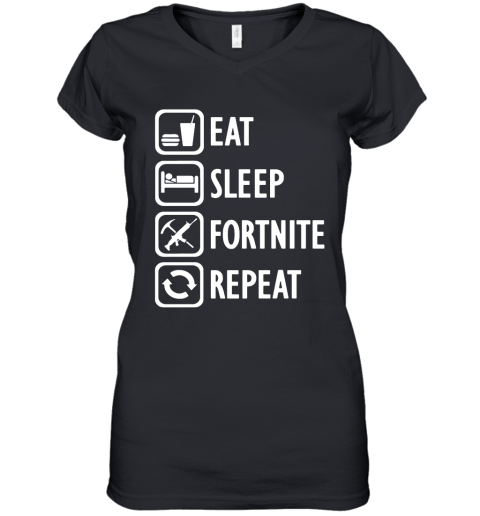 vvho eat sleep fortnite repeat for gamer fortnite battle royale shirts women v neck t shirt 39 front black