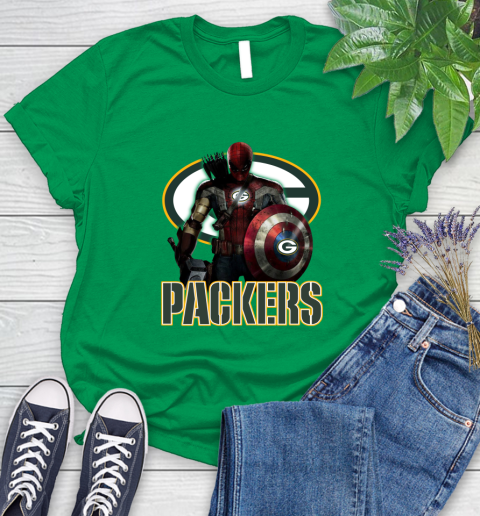 NFL Captain America Thor Spider Man Hawkeye Avengers Endgame Football Green Bay Packers Women's T-Shirt 6