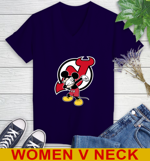 New Jersey Devils NHL Hockey Dabbing Mickey Disney Sports Women's V-Neck T-Shirt 4