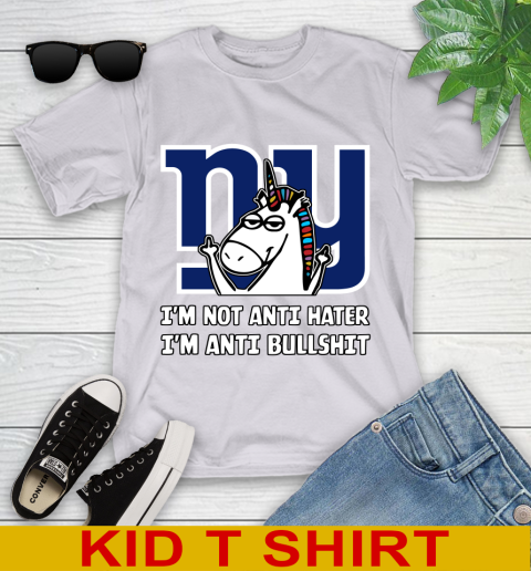 New York Giants NFL Football Unicorn I'm Not Anti Hater I'm Anti Bullshit Youth T-Shirt 5