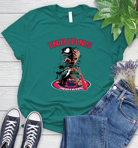 MLB Cleveland Indians Baseball Venom Groot Guardians Of The Galaxy Women's T-Shirt 12