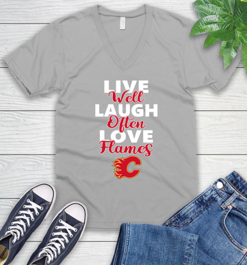 NHL Hockey Calgary Flames Live Well Laugh Often Love Shirt V-Neck T-Shirt 3