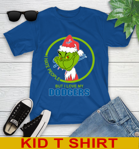 Los Angeles Dodgers MLB Christmas Grinch I Hate People But I Love My Favorite Baseball Team Youth T-Shirt 9