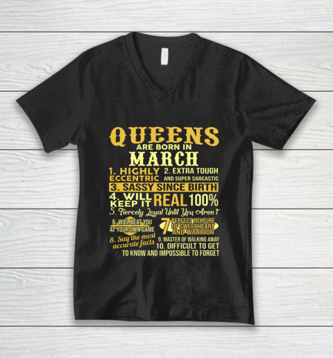 Queens Are Born In March Birthday V-Neck T-Shirt