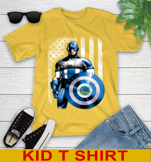 Golden State Warriors NBA Basketball Captain America Marvel Avengers American Flag Shirt Youth T-Shirt 9