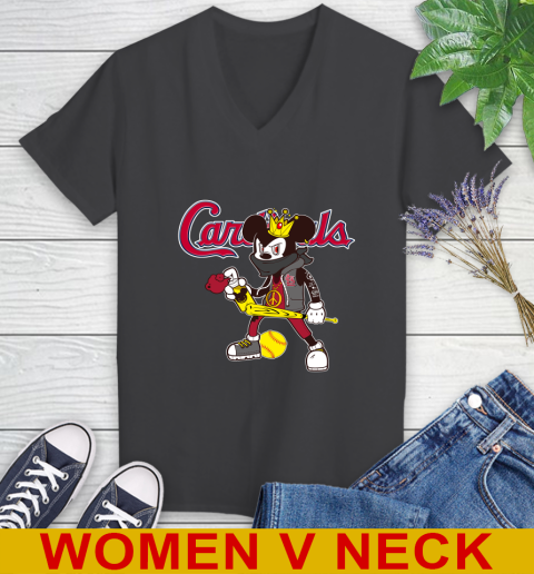 St.Louis Cardinals MLB Baseball Mickey Peace Sign Sports Women's V-Neck T-Shirt 9