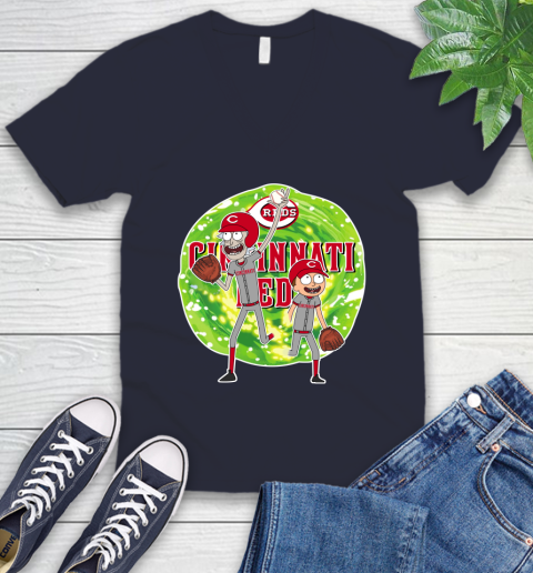 MLB Cincinnati Reds Rick And Morty Baseball Sports V-Neck T-Shirt 3