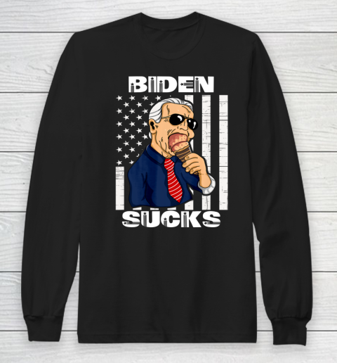 Biden Sucks Shirt American Flag Anti Biden Ice Cream Long Sleeve T-Shirt