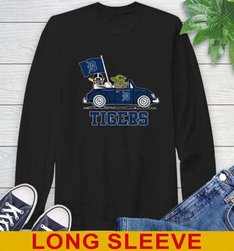 MLB Baseball Detroit Tigers Darth Vader Baby Yoda Driving Star Wars Shirt Long Sleeve T-Shirt 2